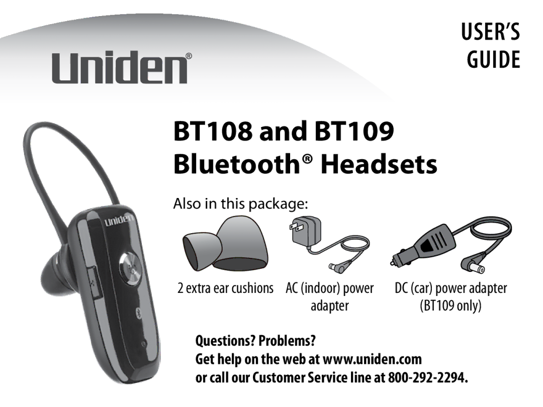 Uniden BT109 manual Also in this package, Adapter, Questions? Problems? 