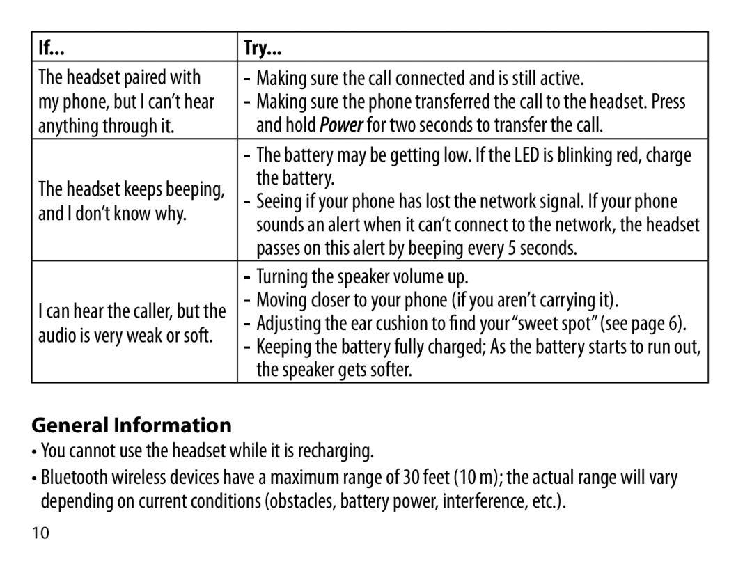 Uniden BT109 manual General Information 