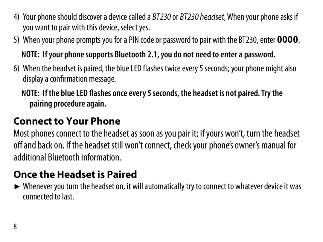 Uniden BT230 manual Connect to Your Phone Once the Headset is Paired 