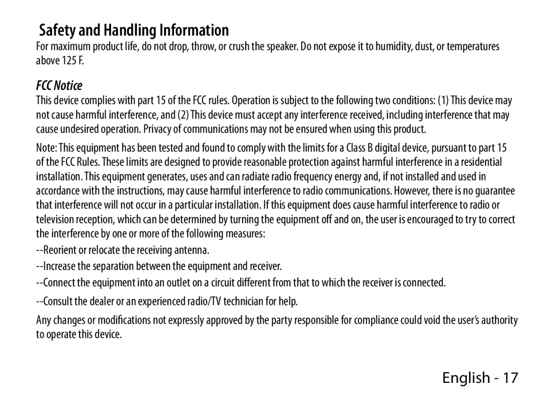 Uniden BTS150 manual Safety and Handling Information, FCC Notice 