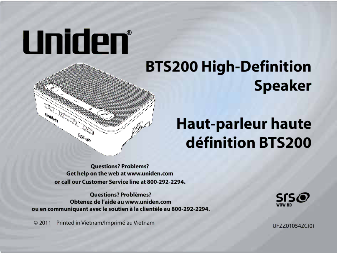 Uniden manual BTS200 High-Definition Speaker 