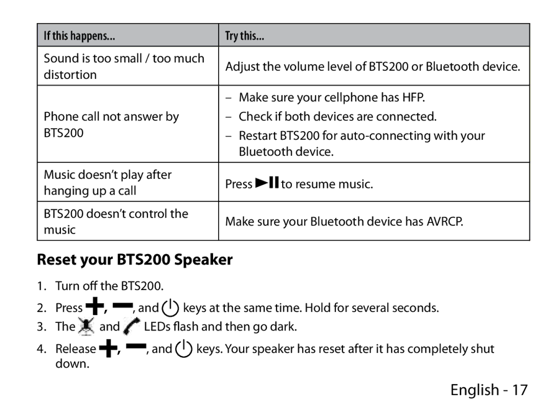 Uniden manual Reset your BTS200 Speaker 