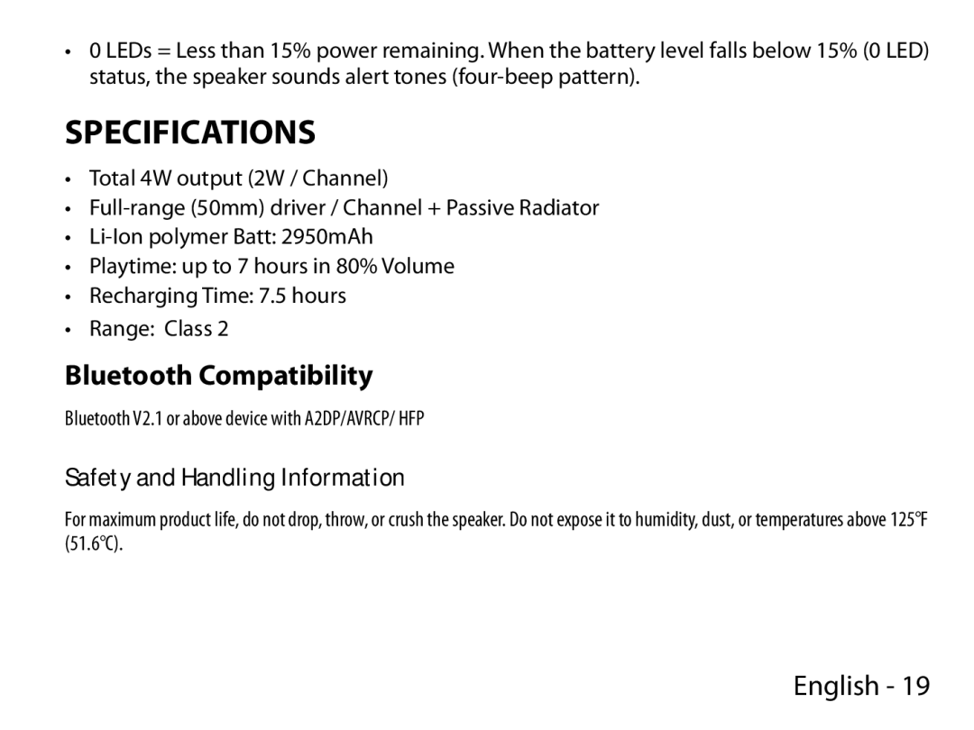 Uniden BTS200 manual Specifications, Bluetooth Compatibility 