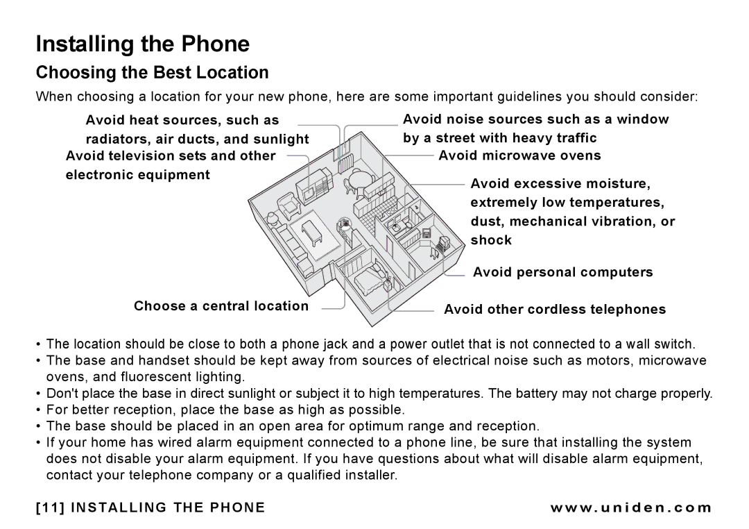 Uniden CEZAI 998 manual Installing the Phone, Choosing the Best Location 