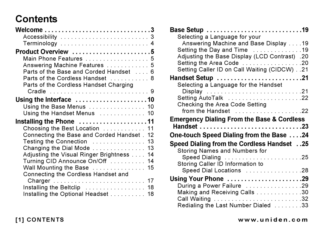 Uniden CEZAI 998 manual Contents 