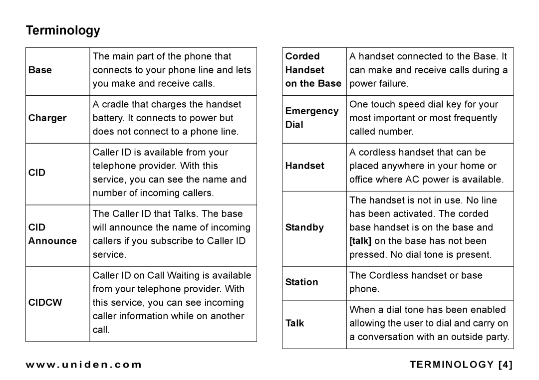 Uniden CEZAI 998 manual Terminology, Cidcw 