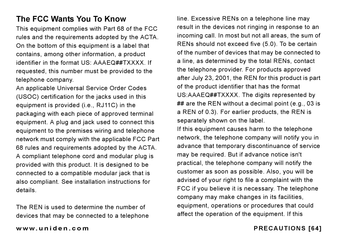 Uniden CEZAI 998 manual FCC Wants You To Know 