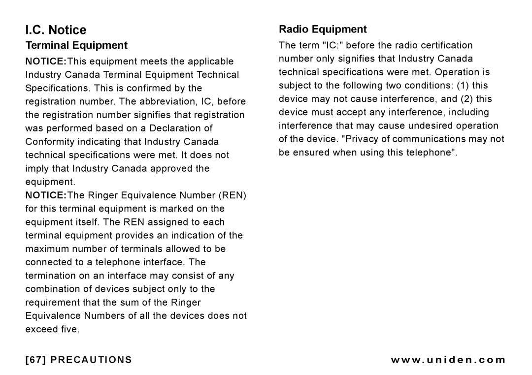 Uniden CEZAI 998 manual Terminal Equipment Radio Equipment 