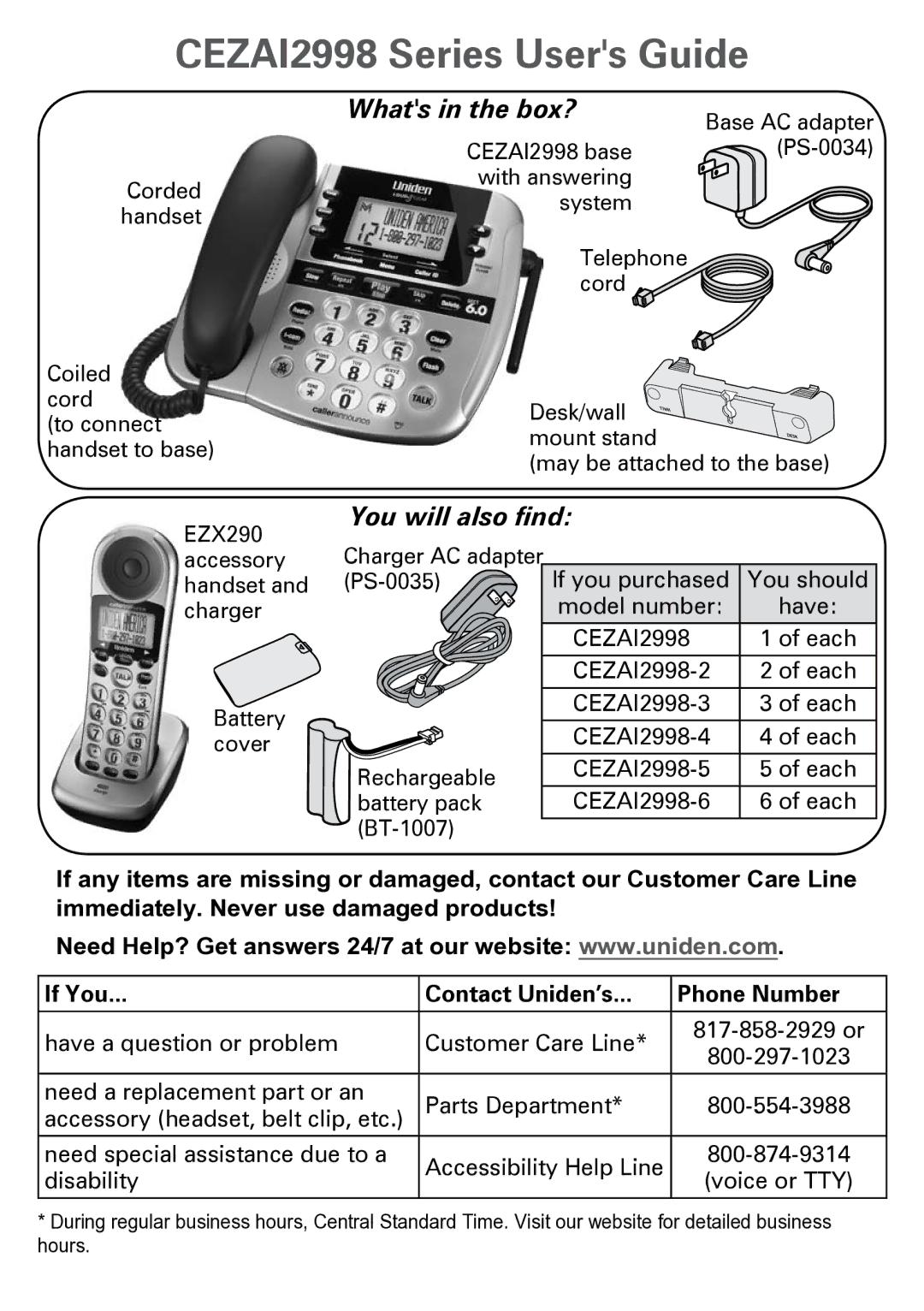 Uniden manual CEZAI2998 Series Users Guide, If You Contact Uniden’s Phone Number 