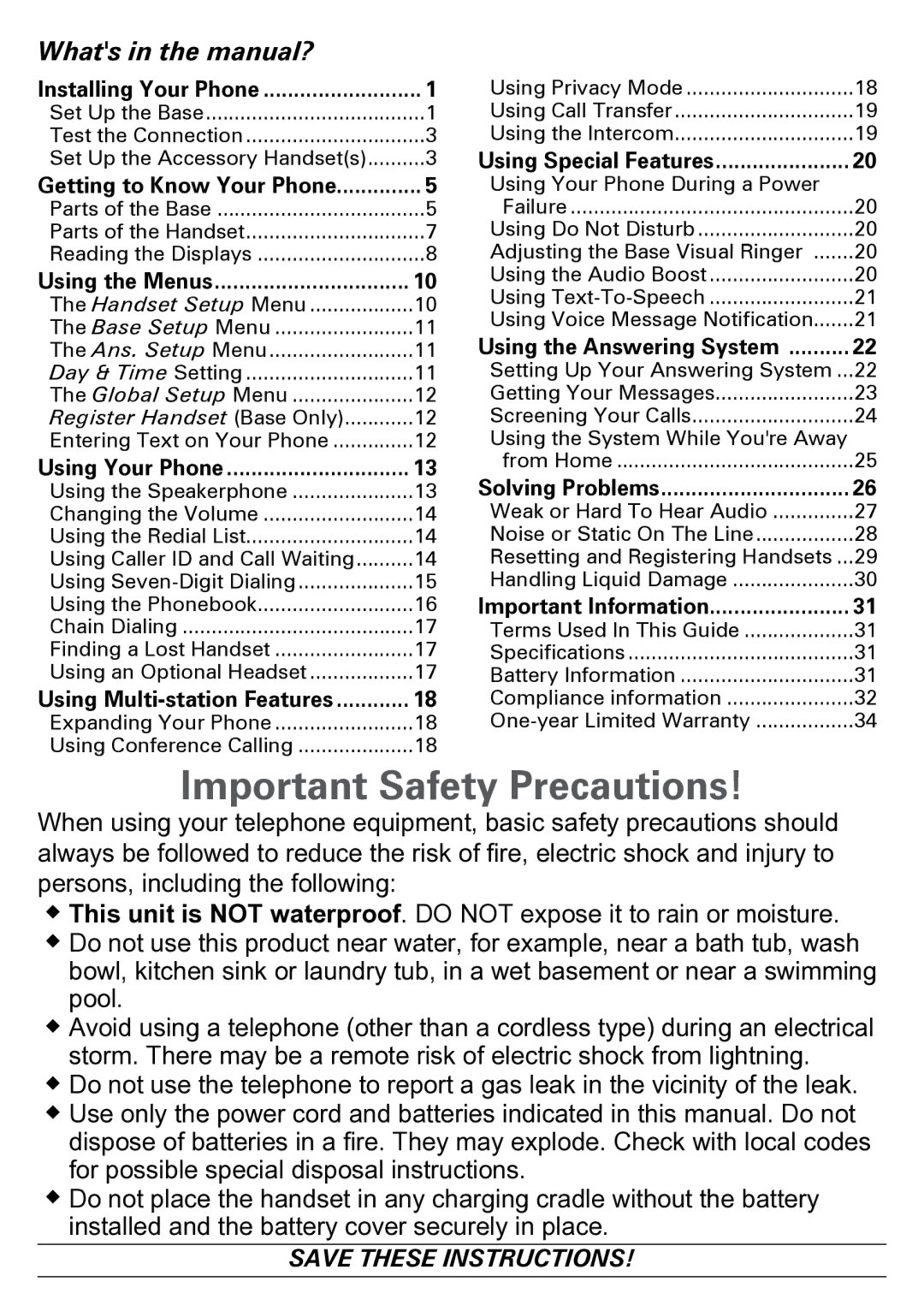 Uniden CEZAI2998 Important Safety Precautions, Whats in the manual? 