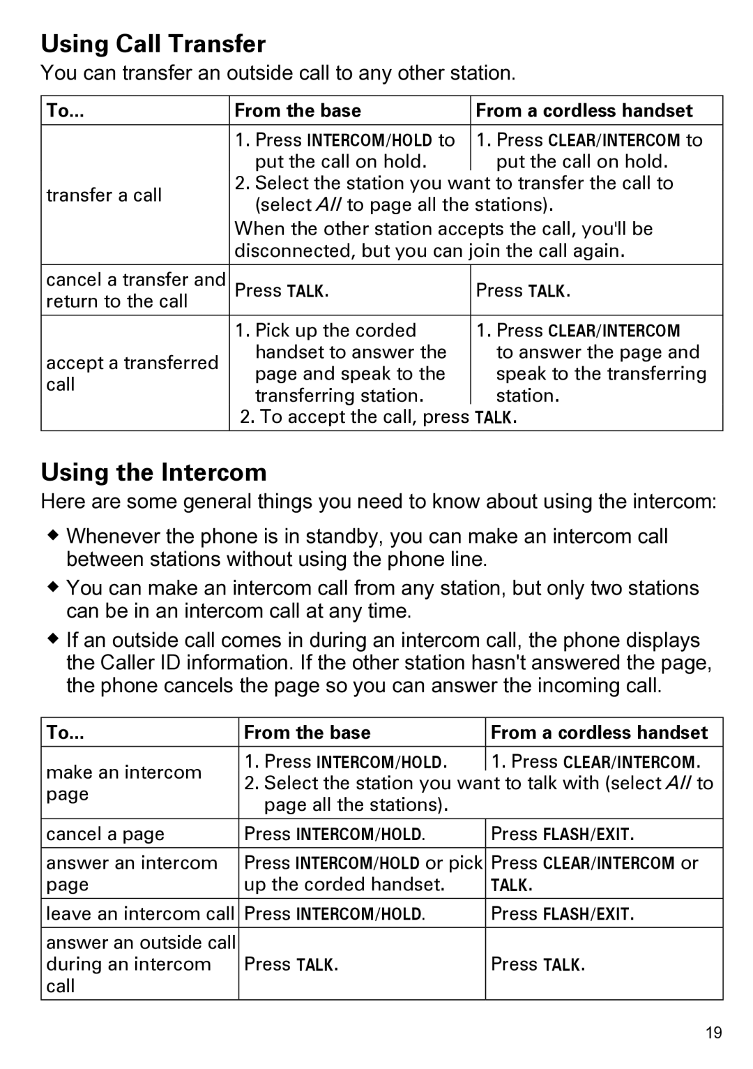 Uniden CEZAI2998 manual Using Call Transfer, Using the Intercom 