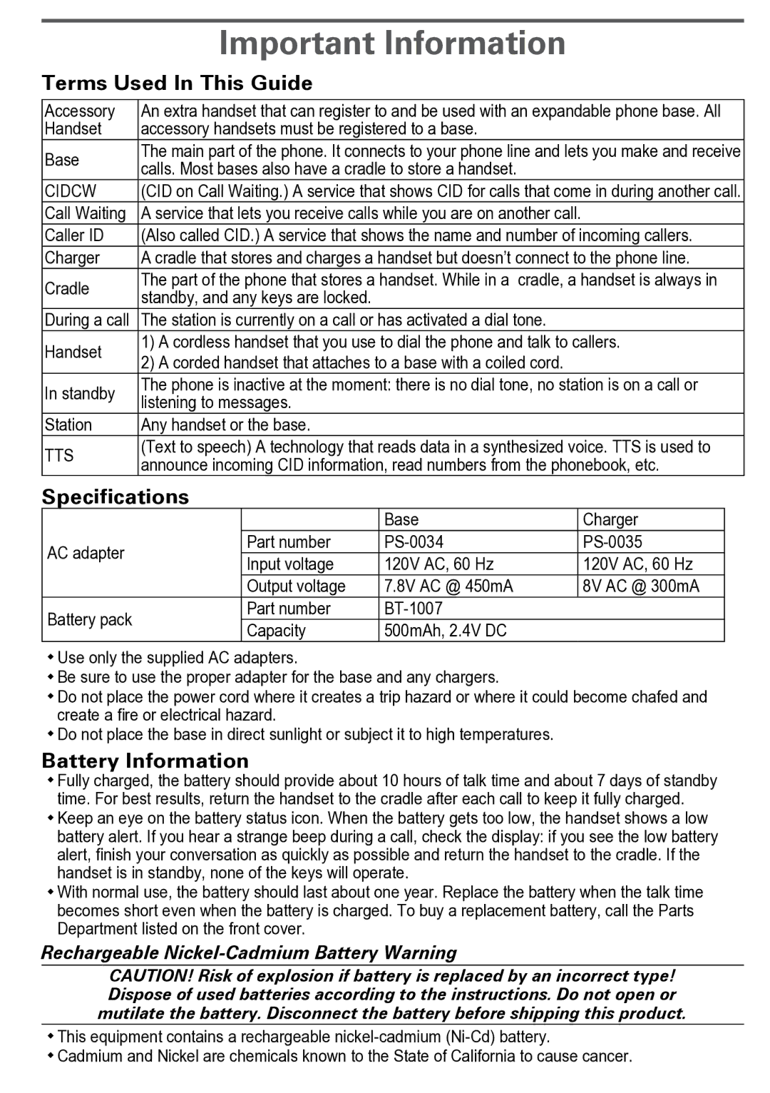 Uniden CEZAI2998 manual Important Information, Terms Used In This Guide 