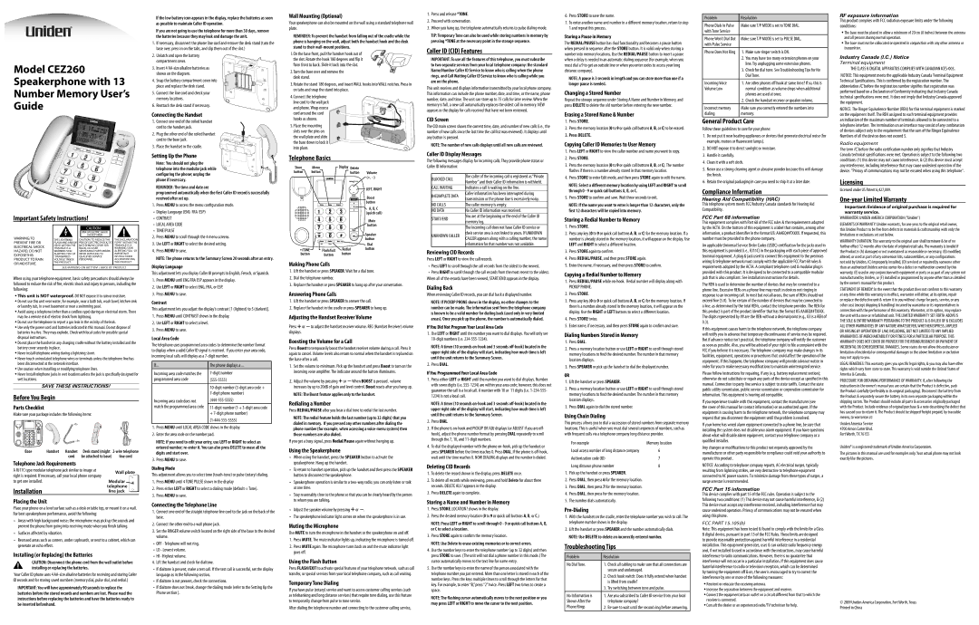 Uniden CEZW260W important safety instructions Important Safety Instructions, Before You Begin, Installation, Care 