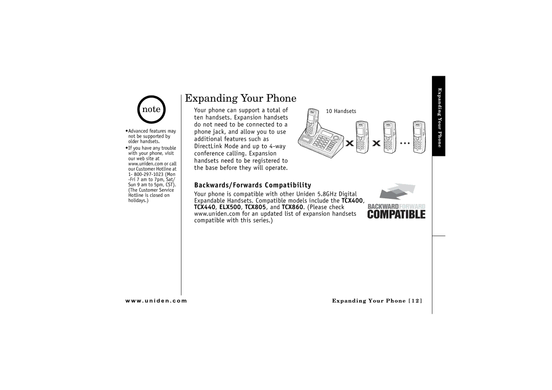 Uniden CLX 465 owner manual Expanding Your Phone, Backwards/Forwards Compatibility 