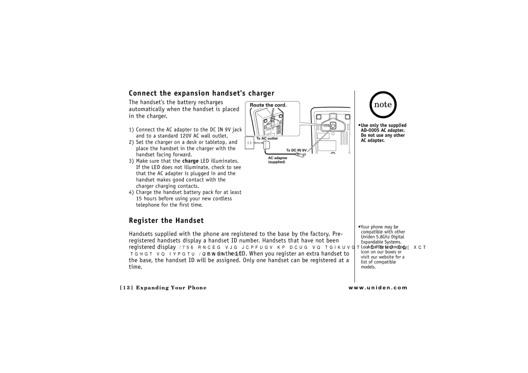 Uniden CLX 465 owner manual Connect the expansion handsets charger 