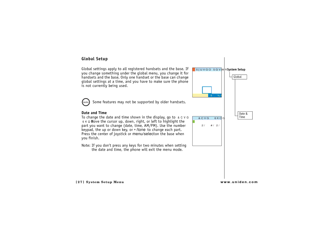 Uniden CLX 465 owner manual Global Setup, Date and Time 