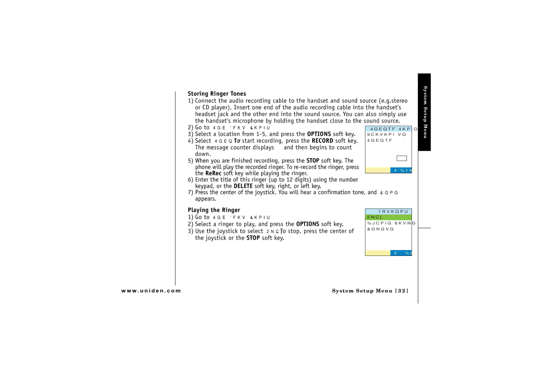 Uniden CLX 465 owner manual Storing Ringer Tones, Playing the Ringer 