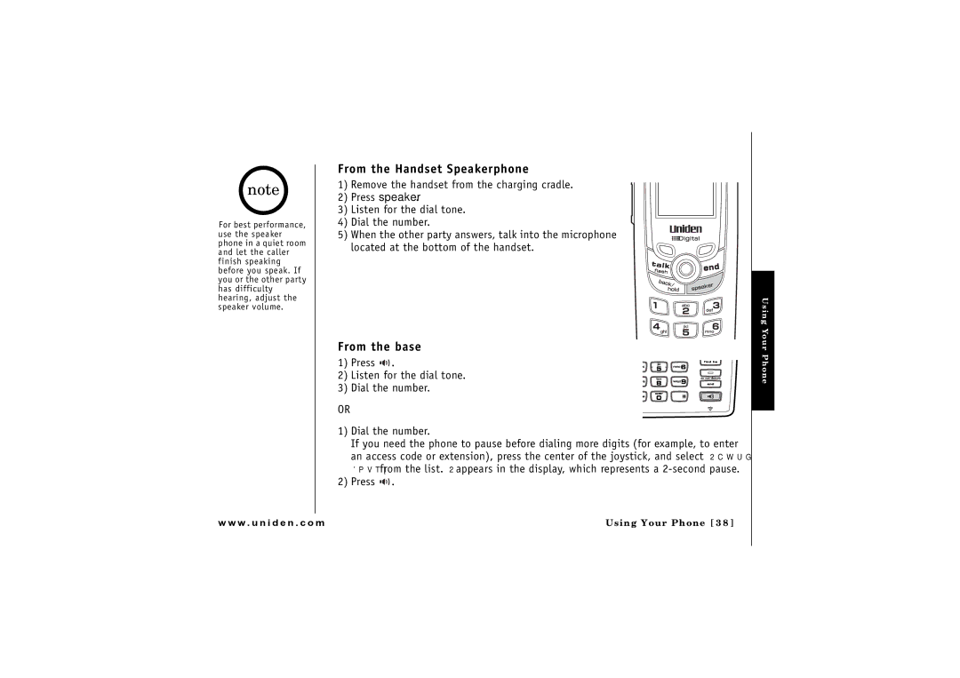 Uniden CLX 465 owner manual From the Handset Speakerphone, From the base 