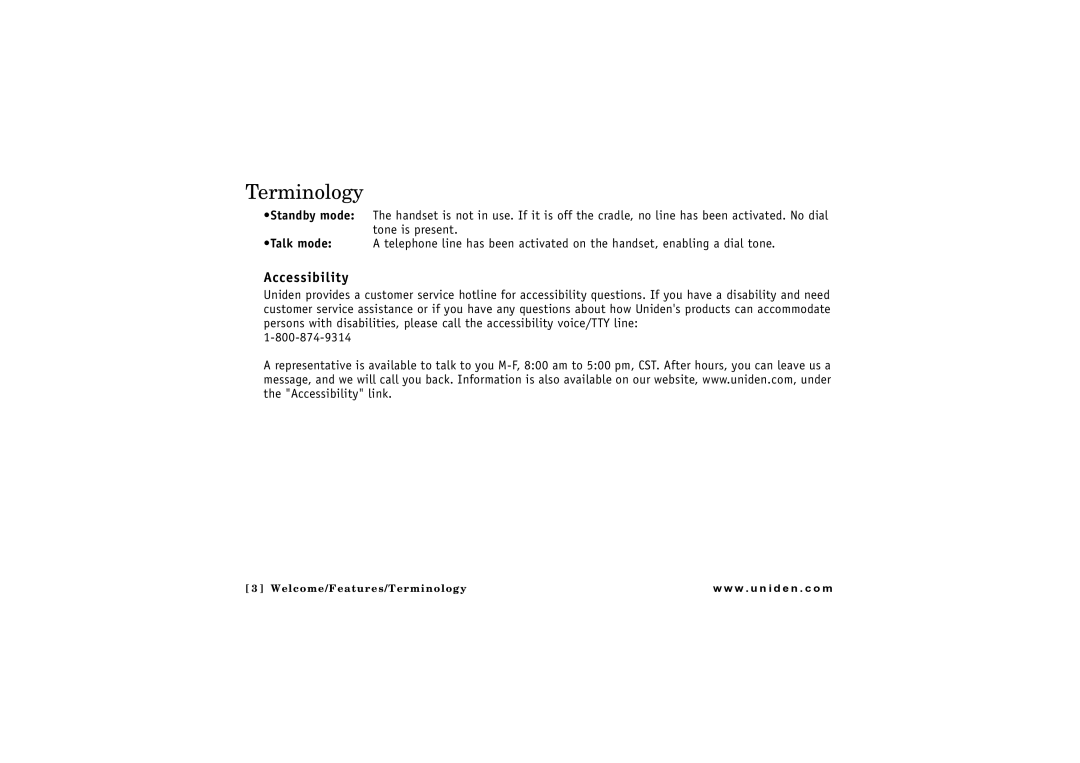 Uniden CLX 465 owner manual Terminology, Accessibility 