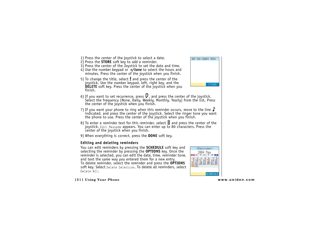 Uniden CLX 465 owner manual Editing and deleting reminders 