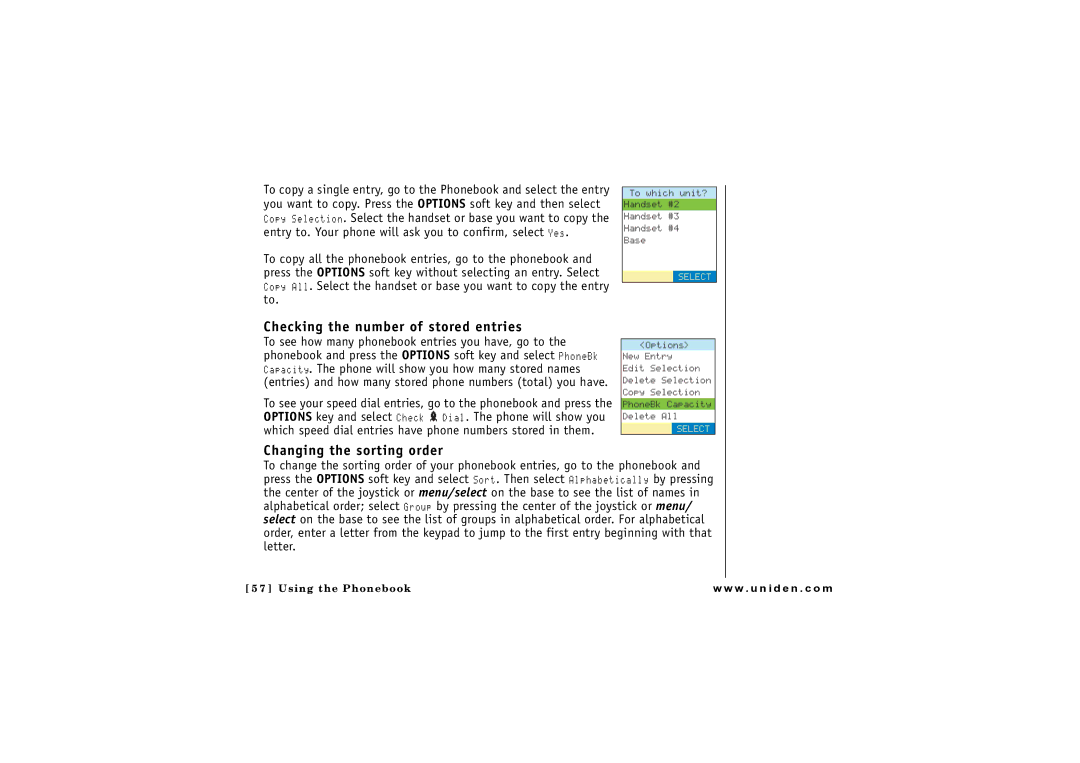 Uniden CLX 465 owner manual Checking the number of stored entries, Changing the sorting order 