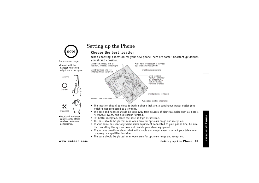 Uniden CLX 465 owner manual Setting up the Phone, For maximum range 