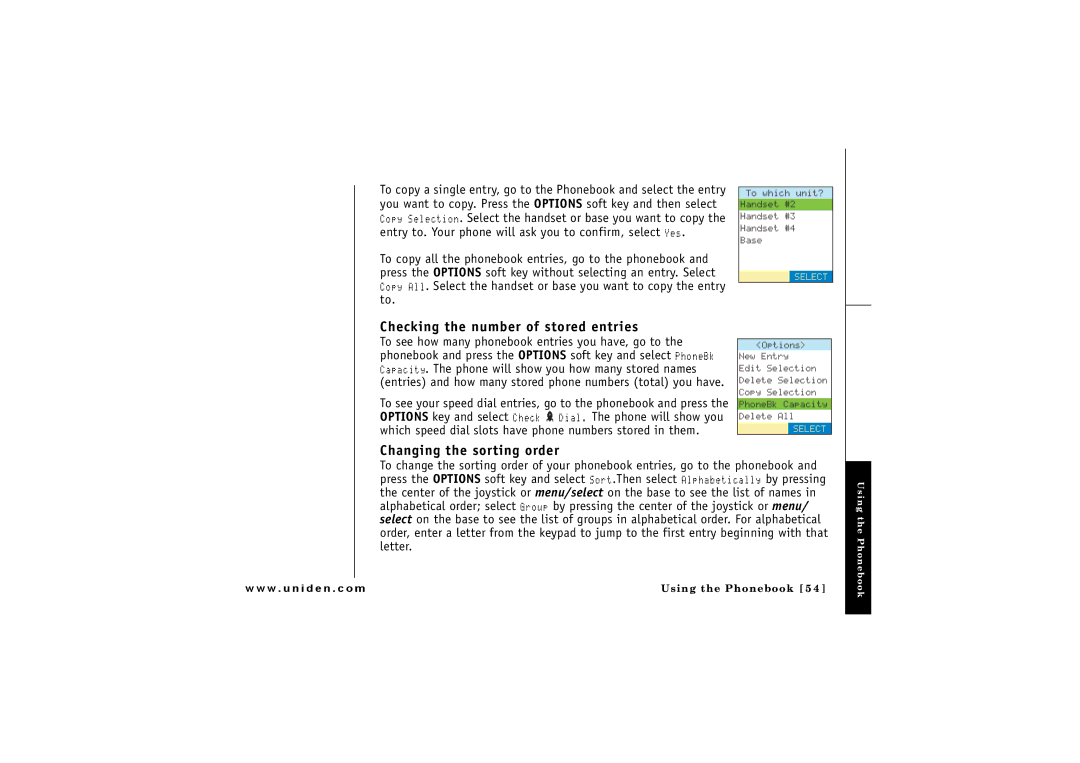 Uniden CLX 485 owner manual Checking the number of stored entries, Changing the sorting order 