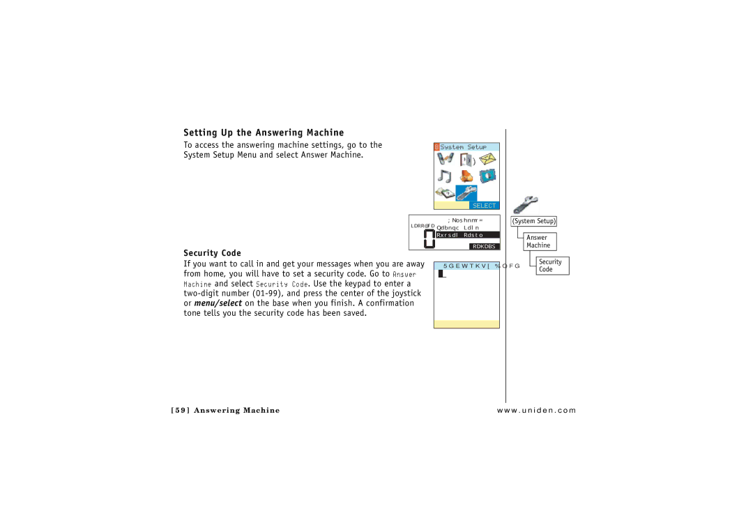 Uniden CLX 485 owner manual Setting Up the Answering Machine, Security Code, System Setup Answer Machine 