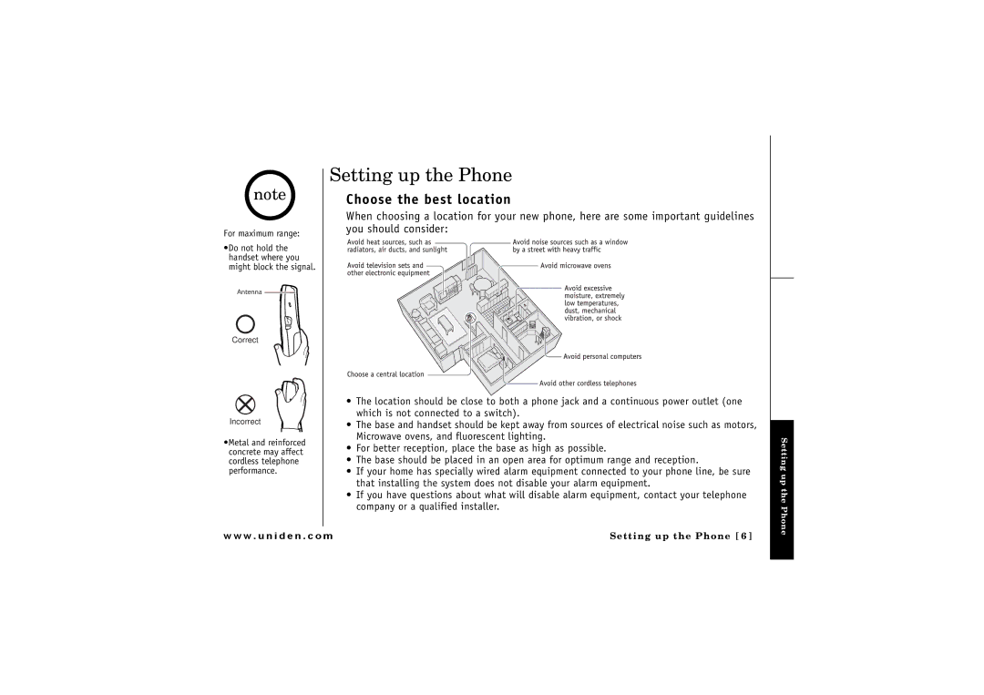 Uniden CLX 485 owner manual Setting up the Phone, For maximum range 