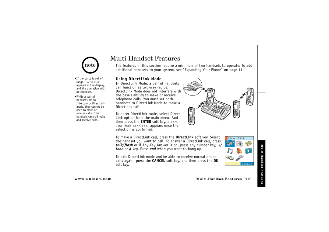 Uniden CLX 485 owner manual Multi-Handset Features, Using DirectLink Mode, If the party is out 