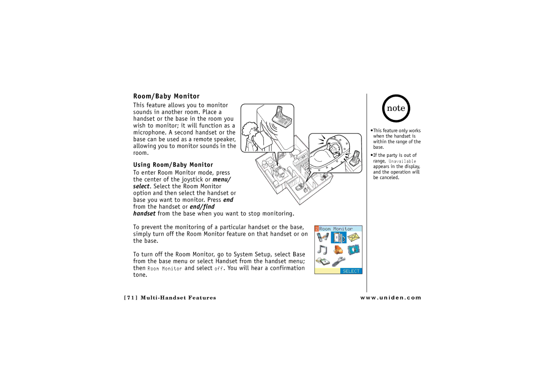 Uniden CLX 485 owner manual Room/Baby Monitor 