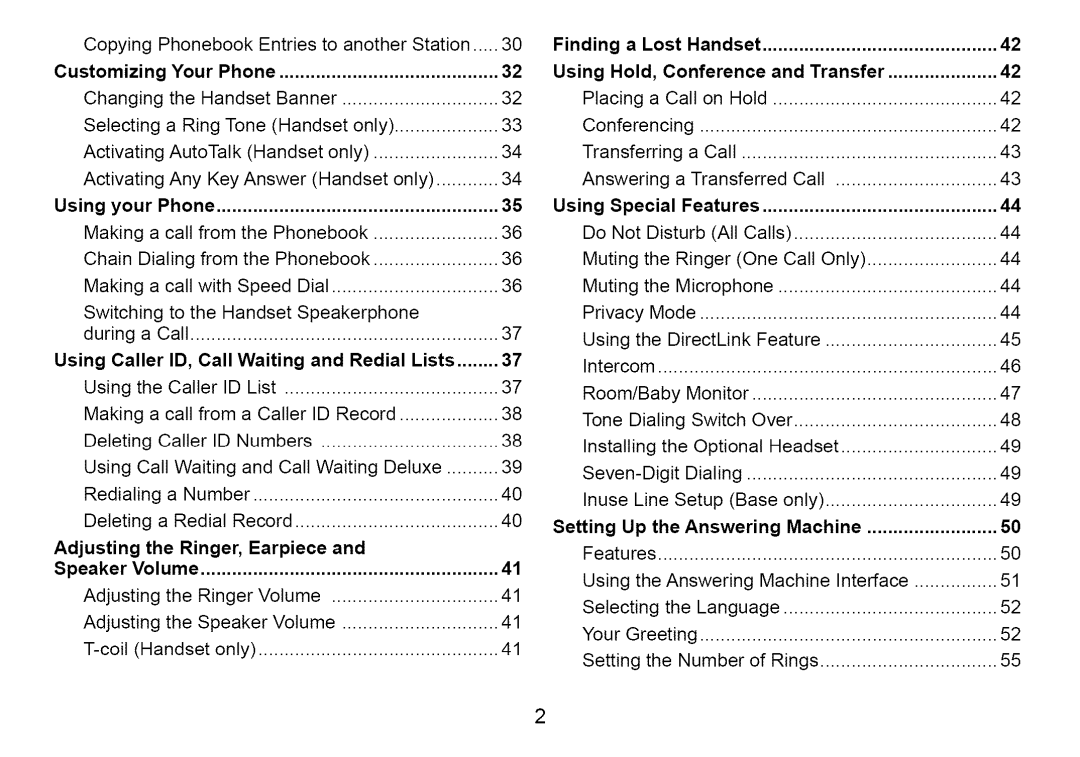 Uniden Cordless Telephone manual Using Hold, Conference and Transfer, Using Special, Inuse Line Setup Base 