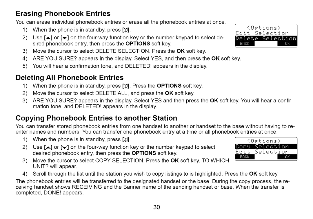 Uniden Cordless Telephone manual Erasing Phonebook Entries, Deleting All Phonebook Entries 