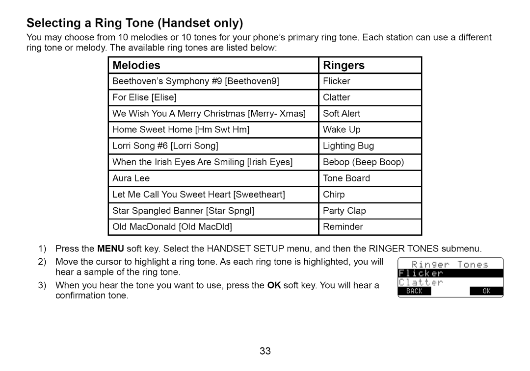 Uniden Cordless Telephone manual Selecting a Ring Tone Handset only, Melodies 