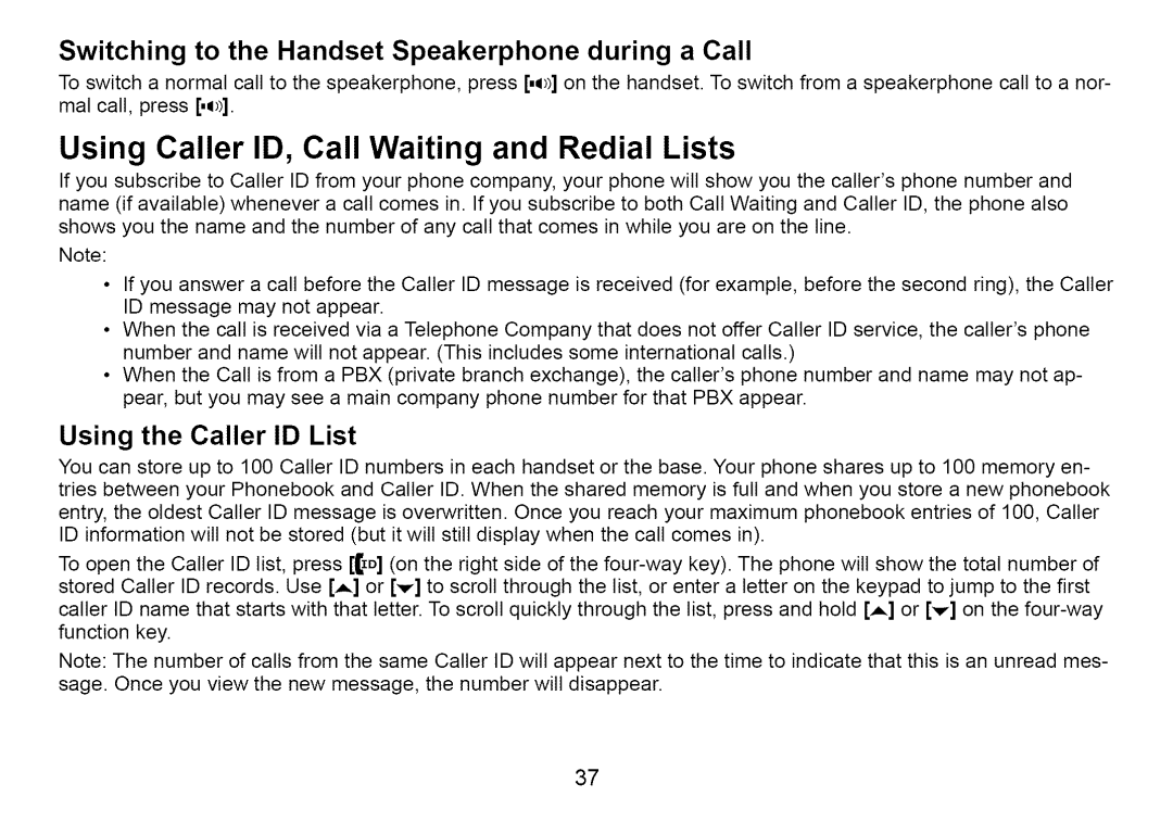 Uniden Cordless Telephone manual Using Caller ID, Call Waiting and Redial Lists, Using the Caller ID List 