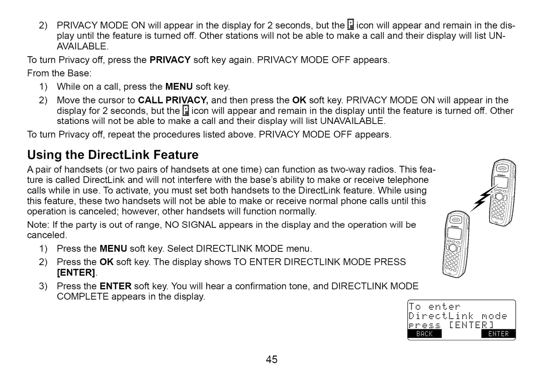 Uniden Cordless Telephone manual Using the DirectLink Feature, Available 