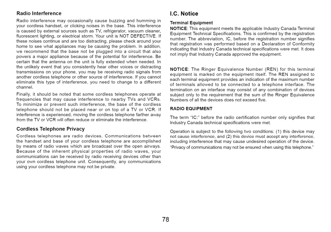 Uniden Cordless Telephone manual Radio Interference 