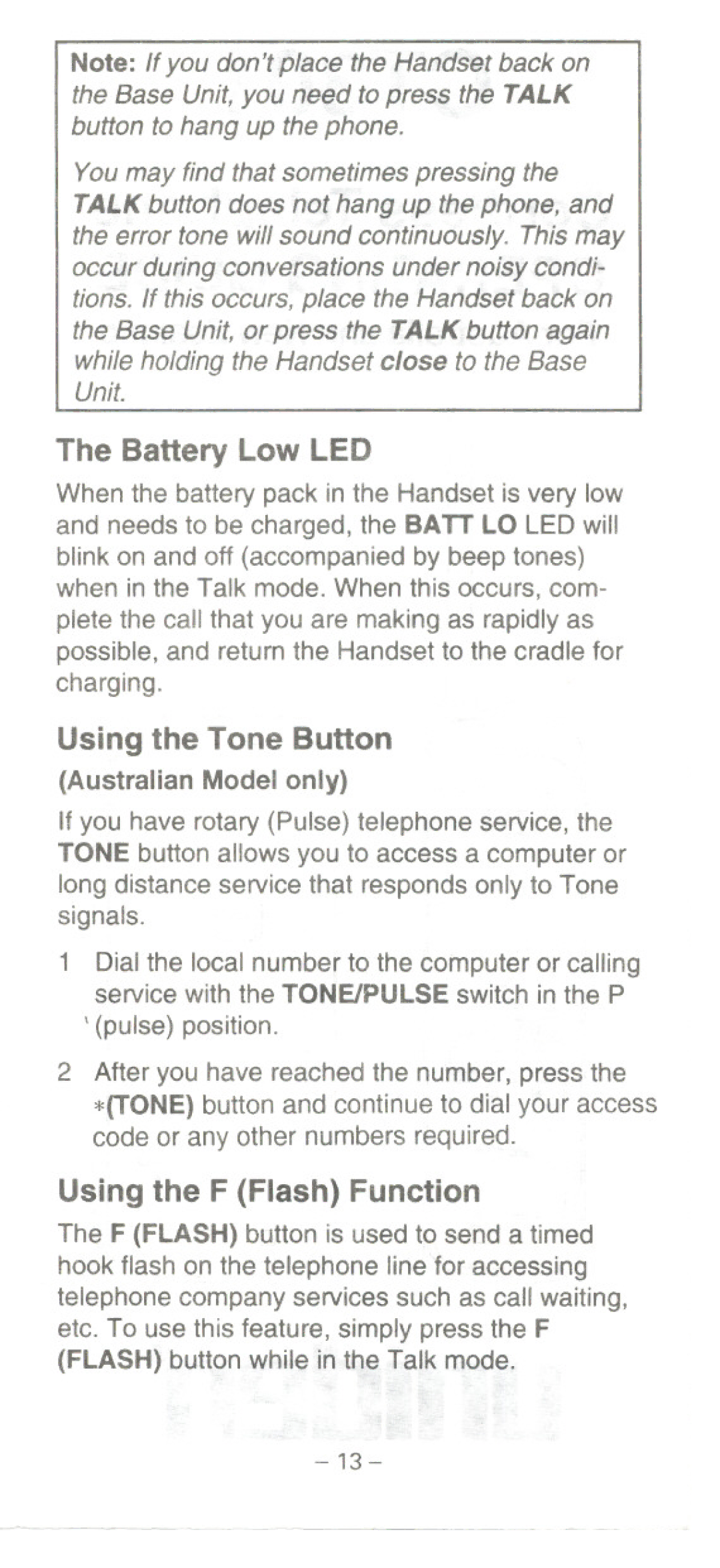 Uniden CT301 manual Using the Tone Button 