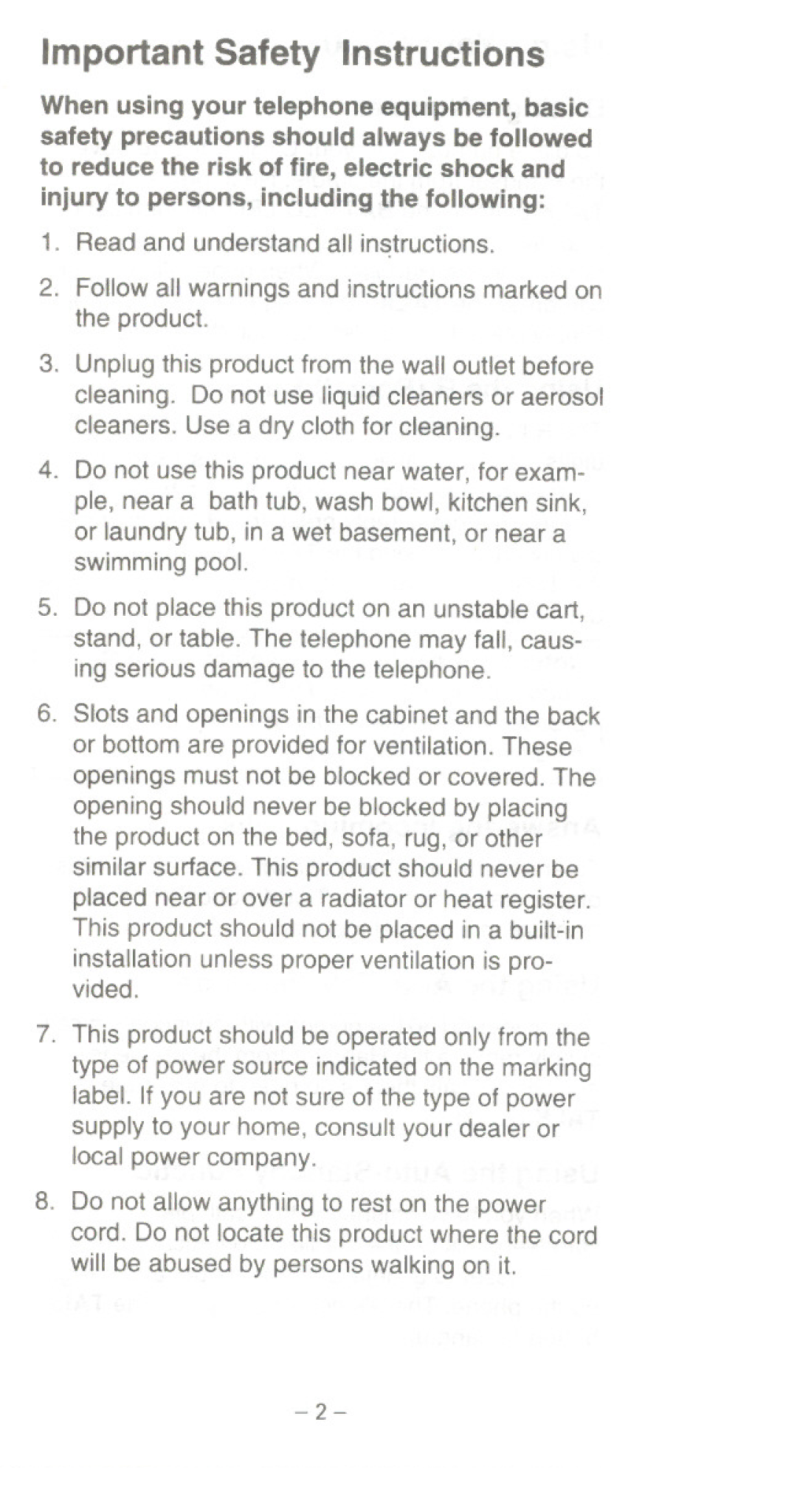 Uniden CT301 manual Important Safety Instructions 