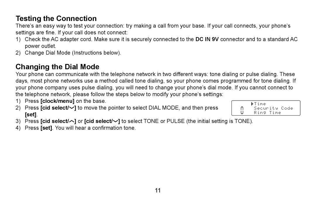 Uniden CXA 15698 manual Testing the Connection, Changing the Dial Mode 