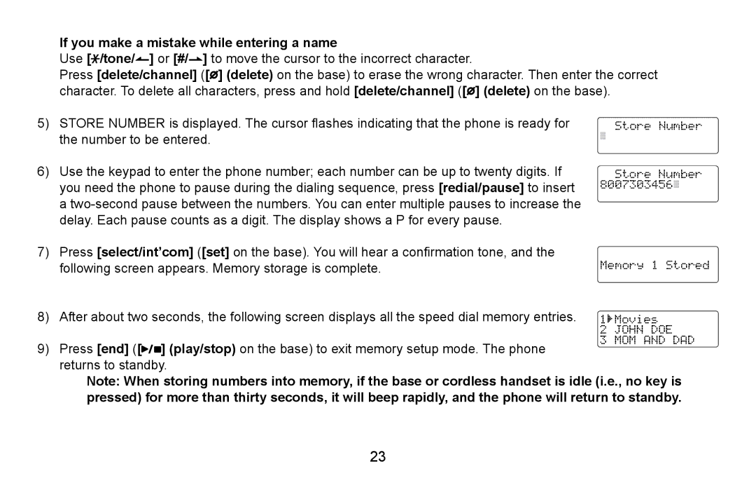 Uniden CXA 15698 manual If you make a mistake while entering a name 