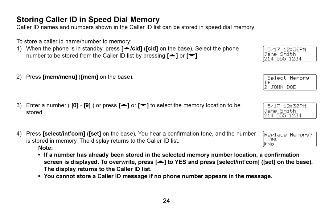 Uniden CXA 15698 manual Storing Caller ID in Speed Dial Memory 