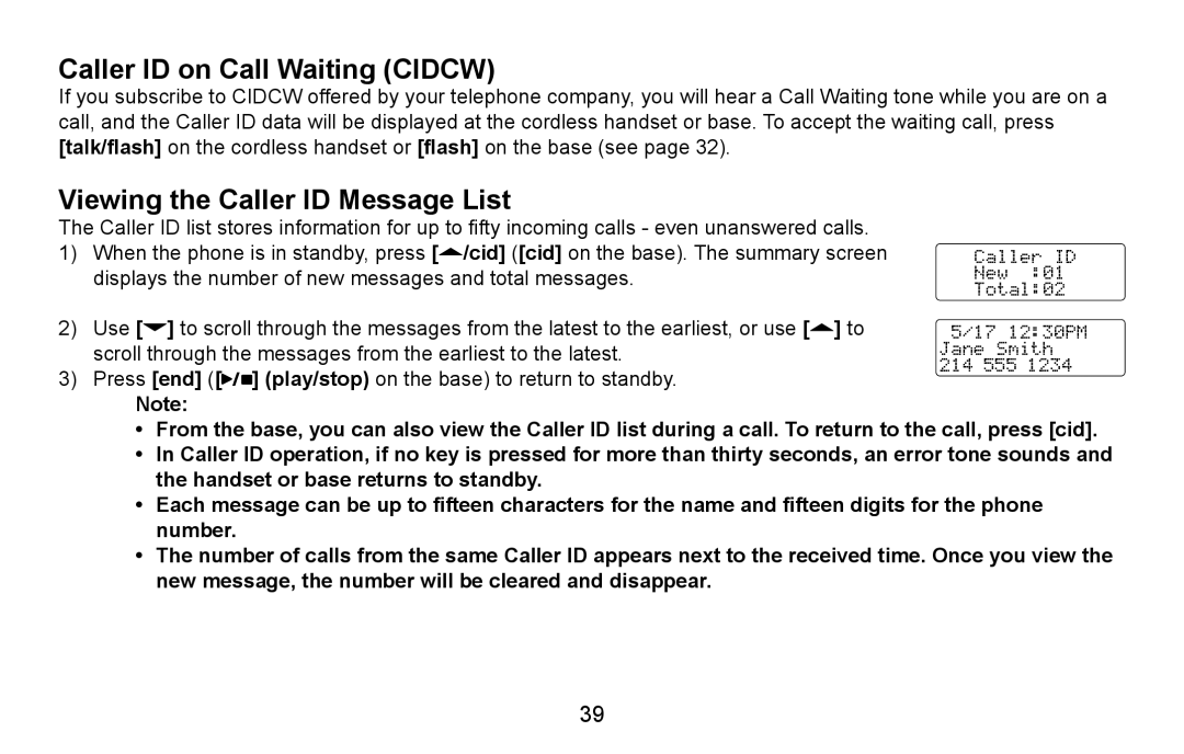 Uniden CXA 15698 manual Caller ID on Call Waiting Cidcw, Viewing the Caller ID Message List 