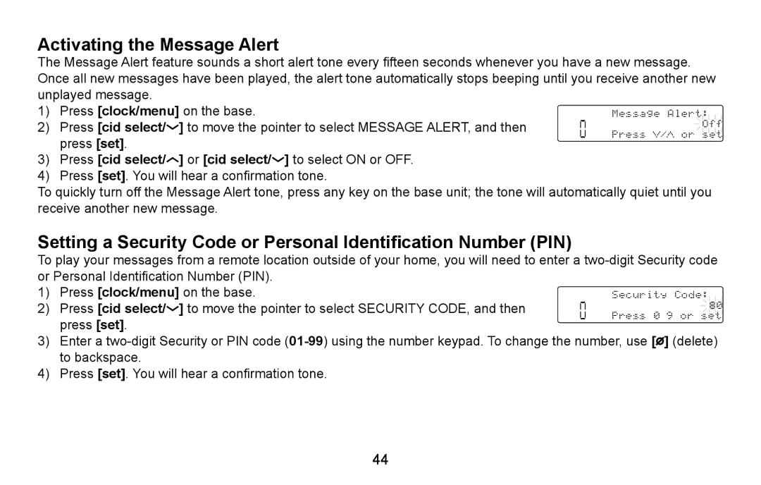 Uniden CXA 15698 manual Activating the Message Alert 