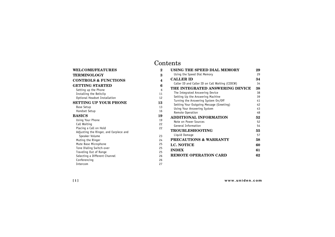 Uniden CXAI 5198 owner manual Contents 