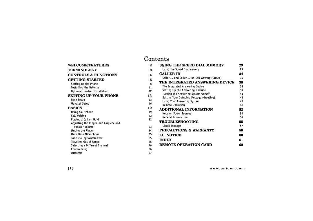 Uniden CXAI 5198 owner manual Contents 