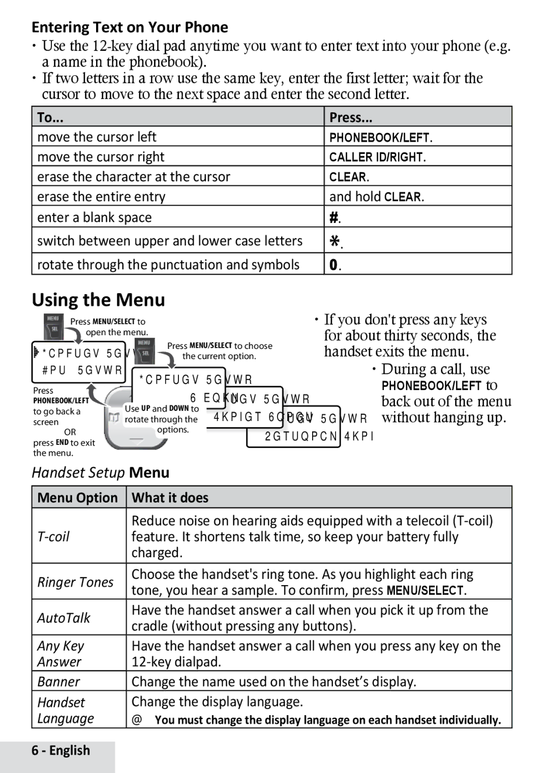 Uniden D1483, D1481 manual Using the Menu, Entering Text on Your Phone, Press, Menu Option What it does 