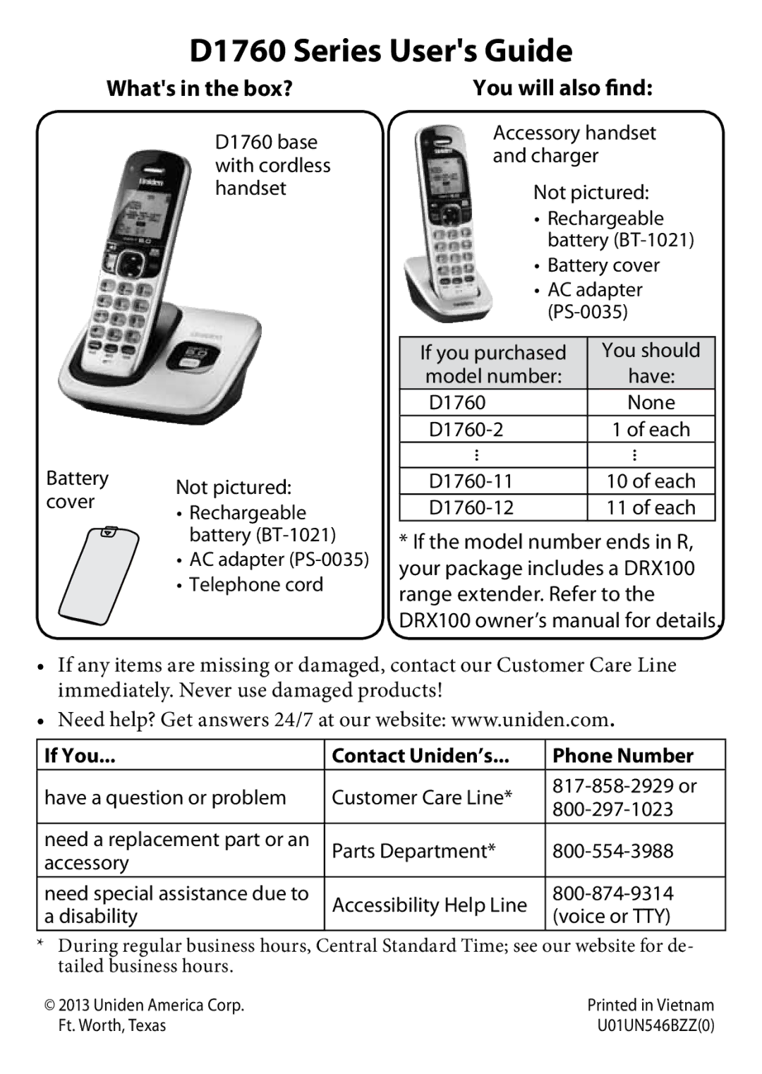 Uniden D1760-12, DRX100, D1760-2, D1760-11 owner manual D1760 Series Users Guide, If You Contact Uniden’s Phone Number 