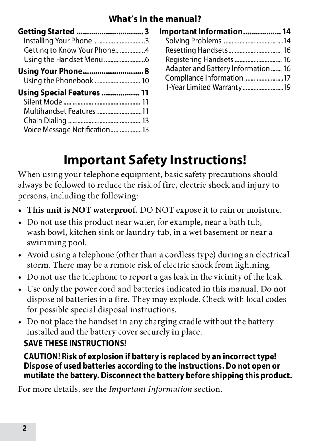 Uniden DRX100, D1760-12, D1760-2, D1760-11 owner manual Important Safety Instructions, What’s in the manual? 