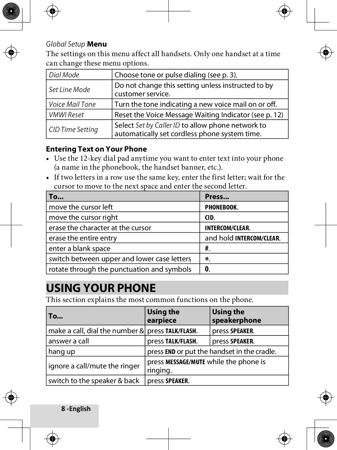 Uniden D1780-2 manual Using Your Phone, Entering Text on Your Phone, Press, Using Earpiece Speakerphone 